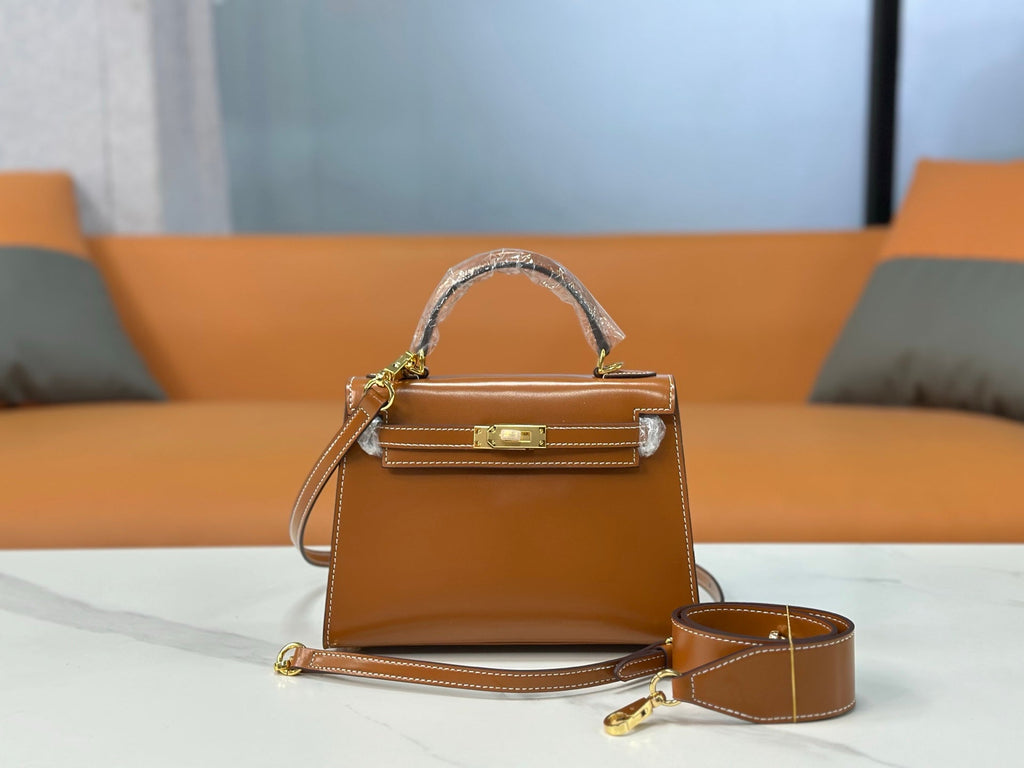 Kelly Sellier 19cm & 22cm & 25cm Gold Box Calf Leather Gold Hardware & Palladium Hardware Women Handbag