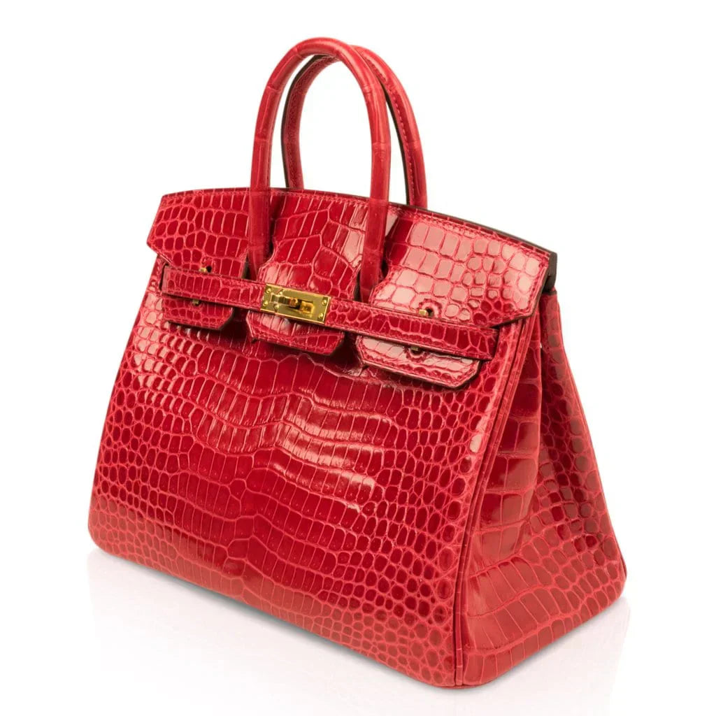 👜Birkin 25 Bag Red Braise Porosus Crocodile Gold Hardware Lipstick Red