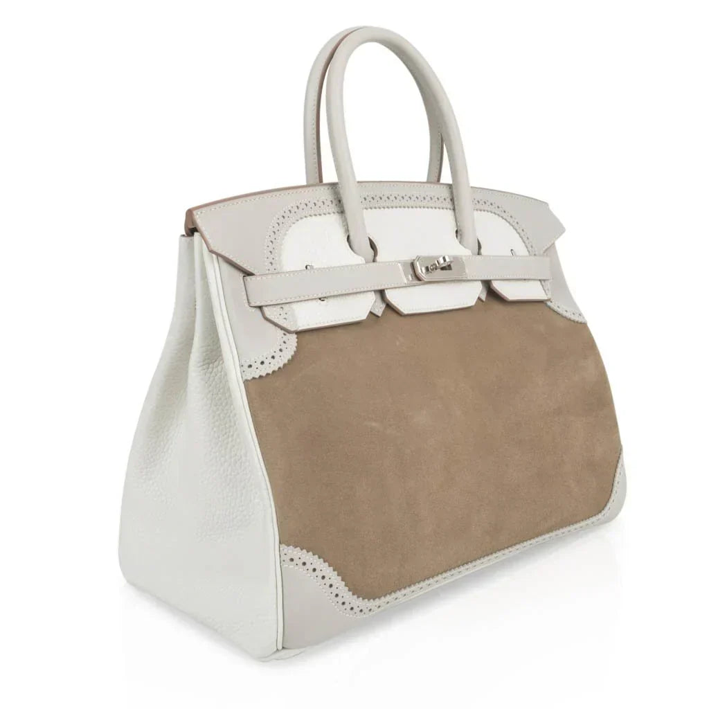 👜Birkin 35 Bag Grizzly Ghillies Gris Perle Gris Caillou Colour Limited Edition Rare