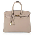 👜HSS Tri-Color Birkin 35 Gris Tourterelle Blue Paon & Purple Stitching Special Order Bag