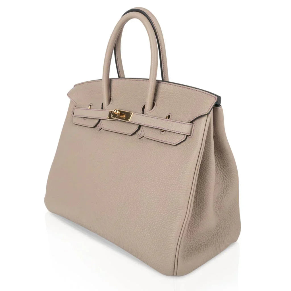 👜HSS Tri-Color Birkin 35 Gris Tourterelle Blue Paon & Purple Stitching Special Order Bag
