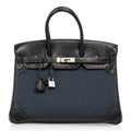 👜Birkin 35 Ghillies Denim Fonce Toile / Black Evercalf Bag Limited Edition