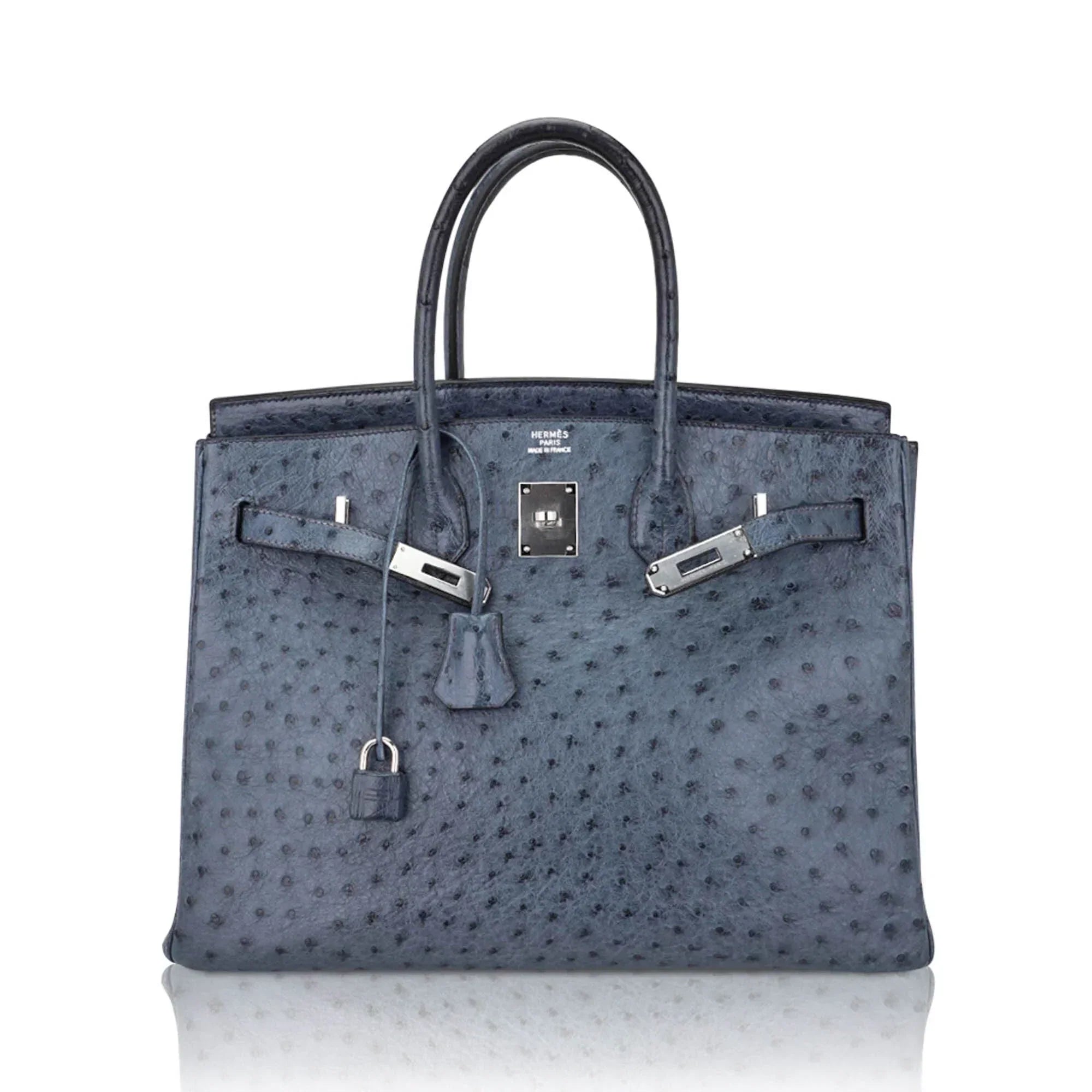 👜Birkin Vintage 35 Bag Blue Roi Ostrich Palladium Hardware