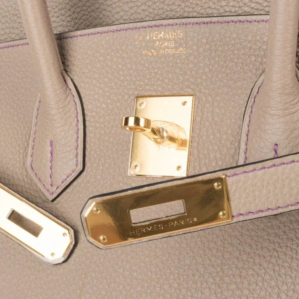 👜HSS Tri-Color Birkin 35 Gris Tourterelle Blue Paon & Purple Stitching Special Order Bag