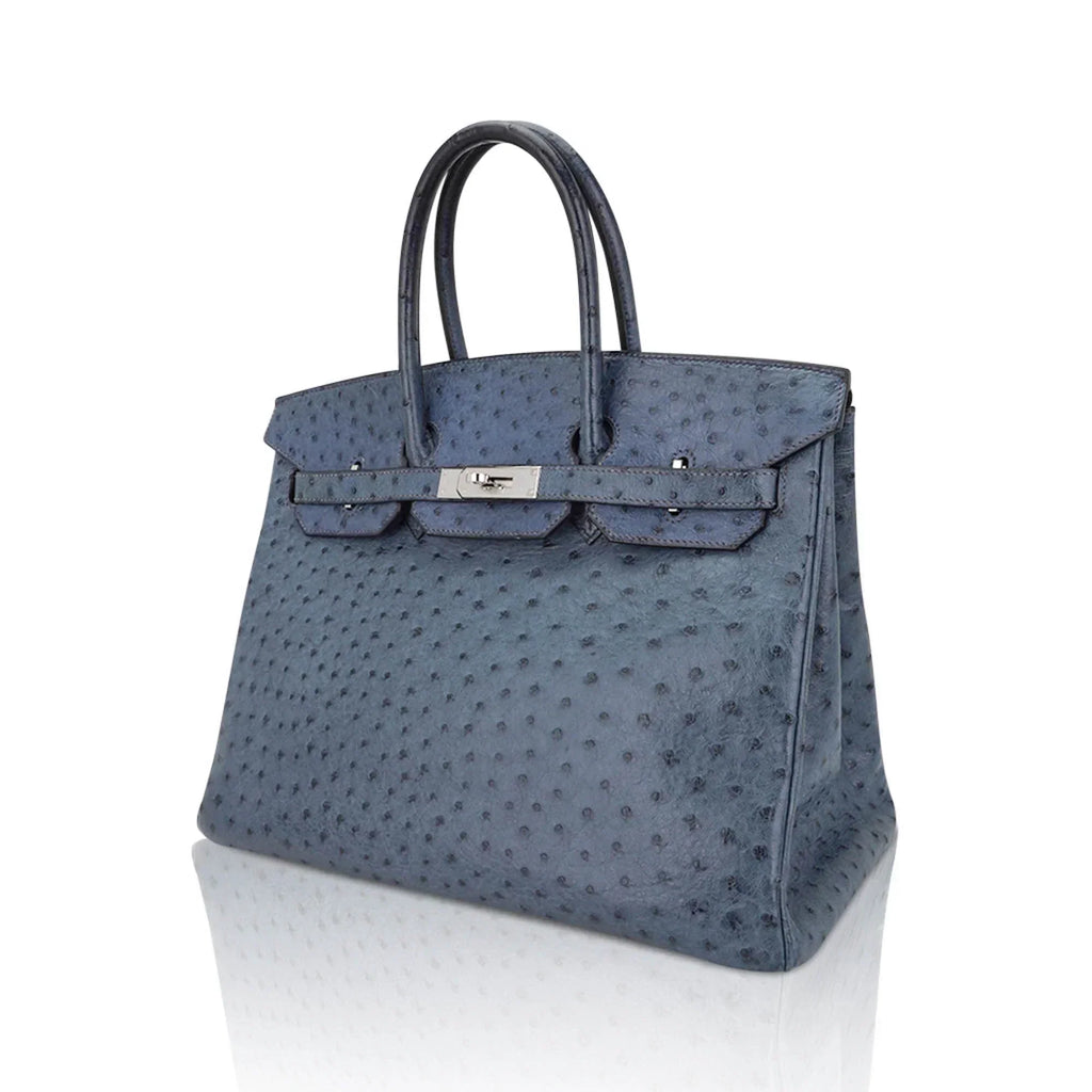 👜Birkin Vintage 35 Bag Blue Roi Ostrich Palladium Hardware