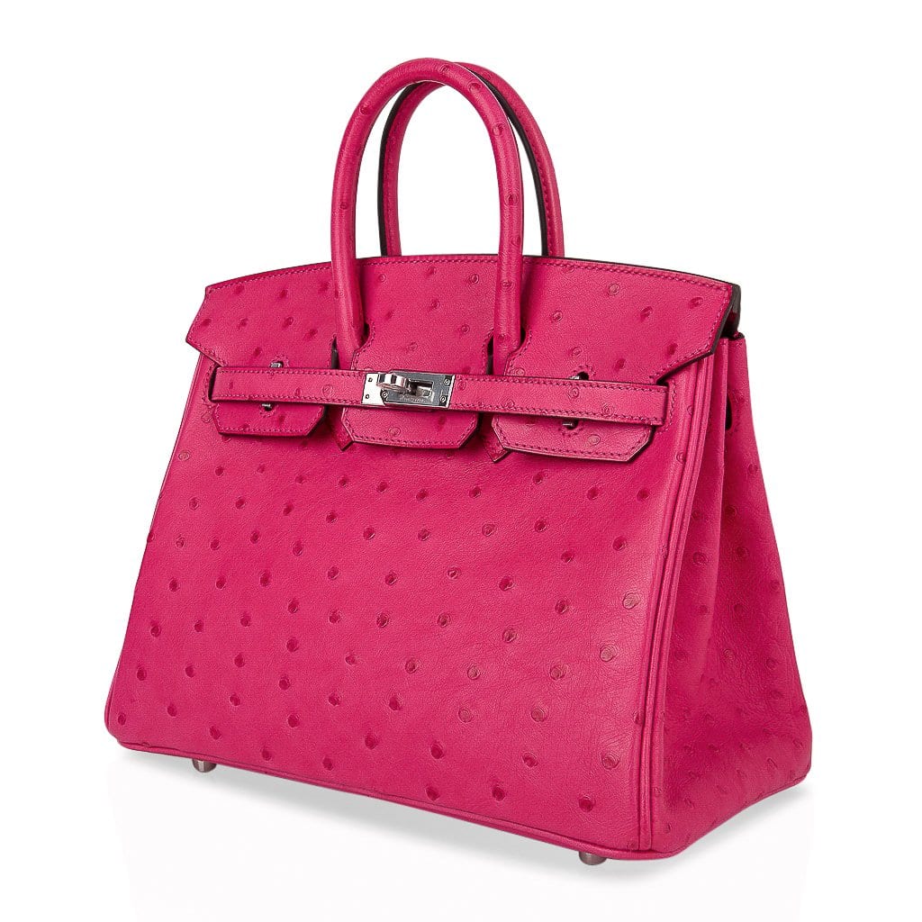 👜Birkin 25 Rose Tyrien Ostrich Bag Palladium Hardware