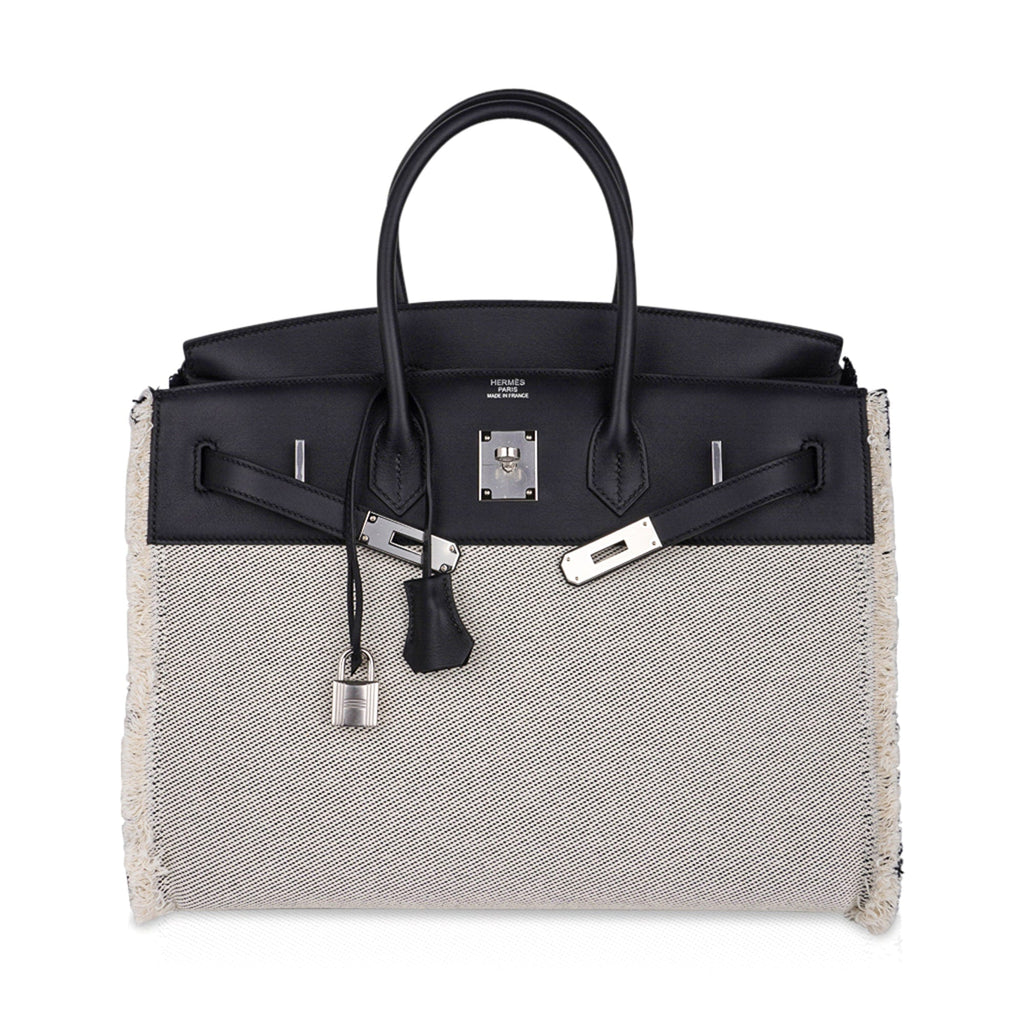 👜Birkin Fray Fray 35 Bag Black Swift Leather / Toile Limited Edition