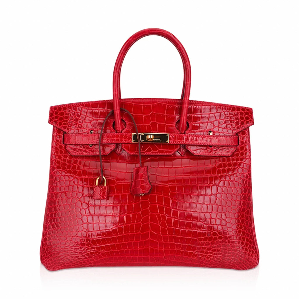 👜Birkin 35 Bag Braise Porosus Crocodile with Gold Hardware