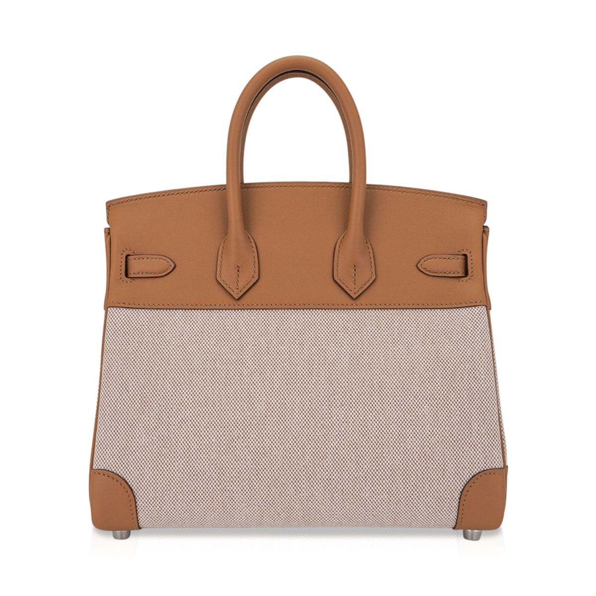 👜Limited Edition Birkin 25 Bag in Biscuit Swift Leather & Ecru Toile H with Palladium Hardware