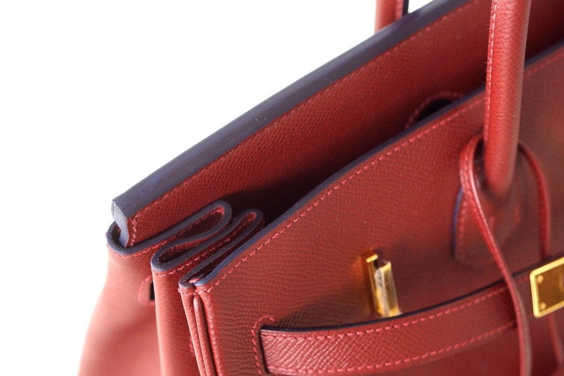 👜Birkin 35 Bag Red Rouge H Limited Edition Contour Navy Gold