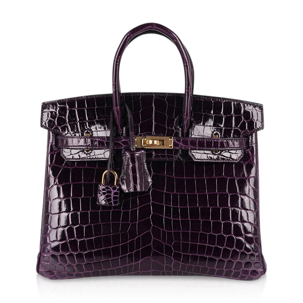 👜Birkin 25 Bag Aubergine Niloticus Crocodile with Gold Hardware