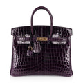 👜Birkin 25 Bag Aubergine Niloticus Crocodile with Gold Hardware