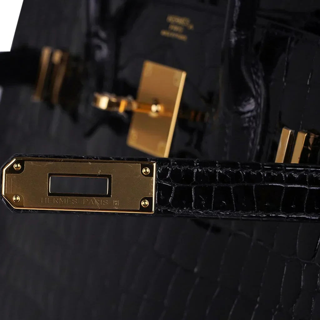 👜Birkin 30 Bag Black Porosus Crocodile with Gold Hardware
