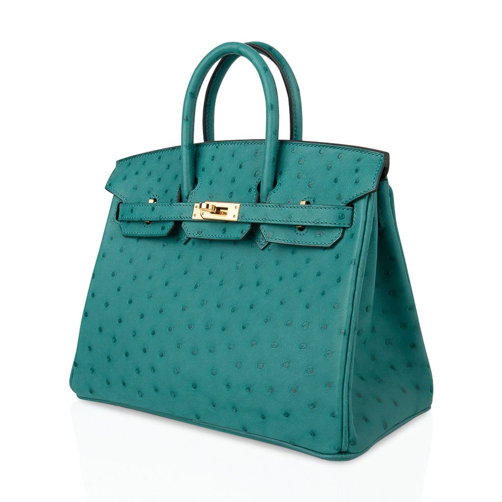 👜Birkin 25 Bag Vert Verone Ostrich Gold Hardware
