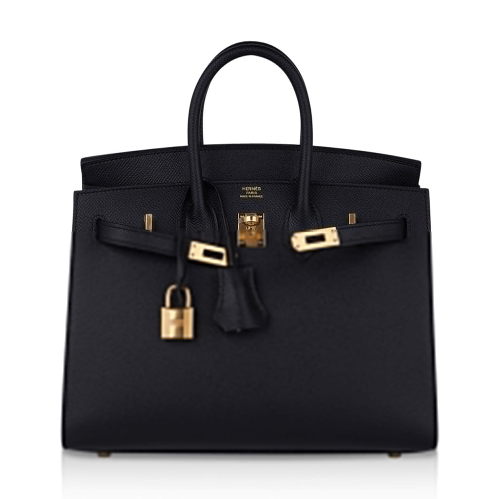 👜Birkin Sellier 25 Black Gold Hardware Epsom Leather New w/Box