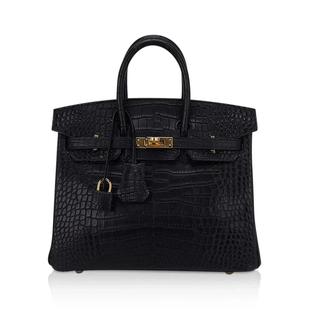👜Birkin 25 Bag Black Matte Alligator with Gold Hardware