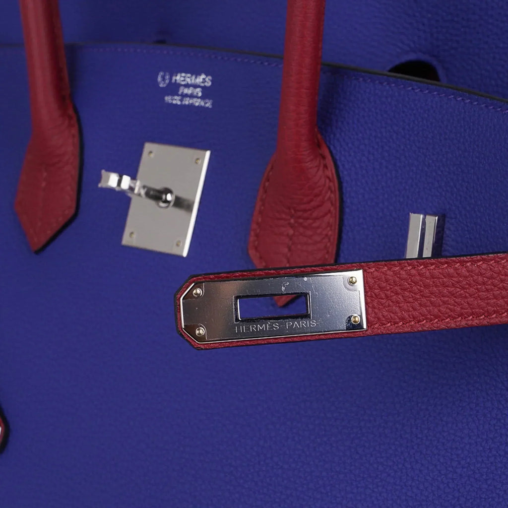 👜Special Order HSS Birkin 35 Bag Blue Electric & Rouge Granat Togo Leather with Palladium Hardware