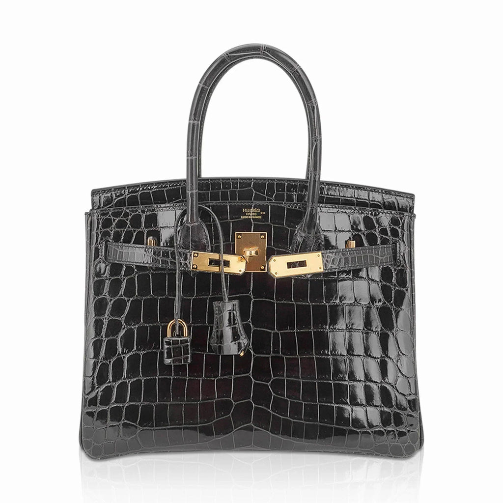 👜Birkin 30 Bag Graphite Niloticus Crocodile with Gold Hardware