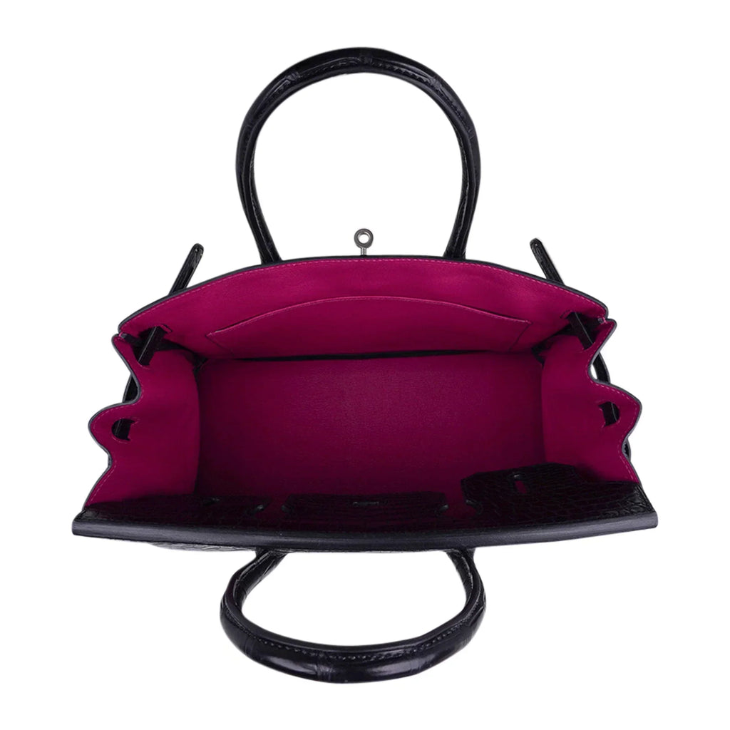 👜Birkin HSS 30 Matte Porosus Crocodile Black / Rose Pourpre Bag