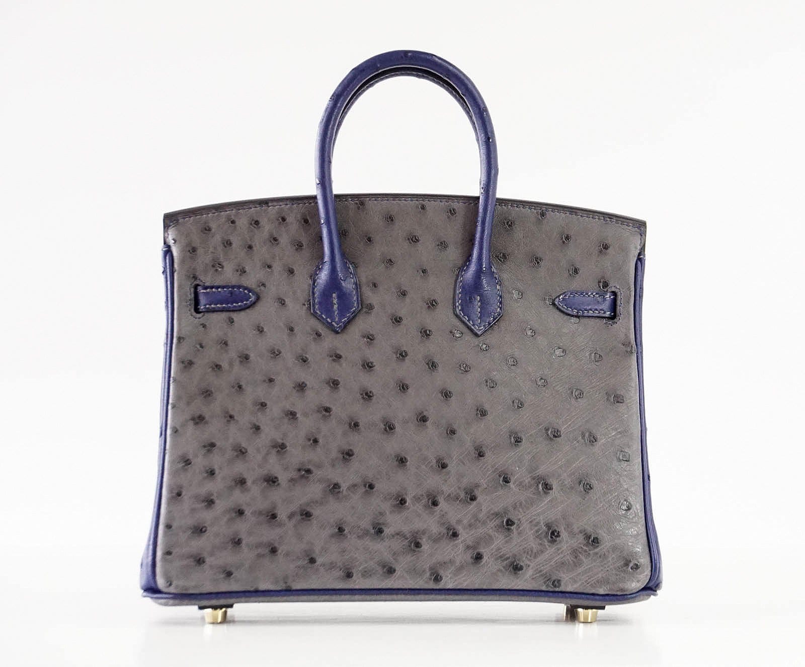 👜Birkin 25 Bag HSS Ostrich Gris Agate/Blue Sapphire Brushed Gold
