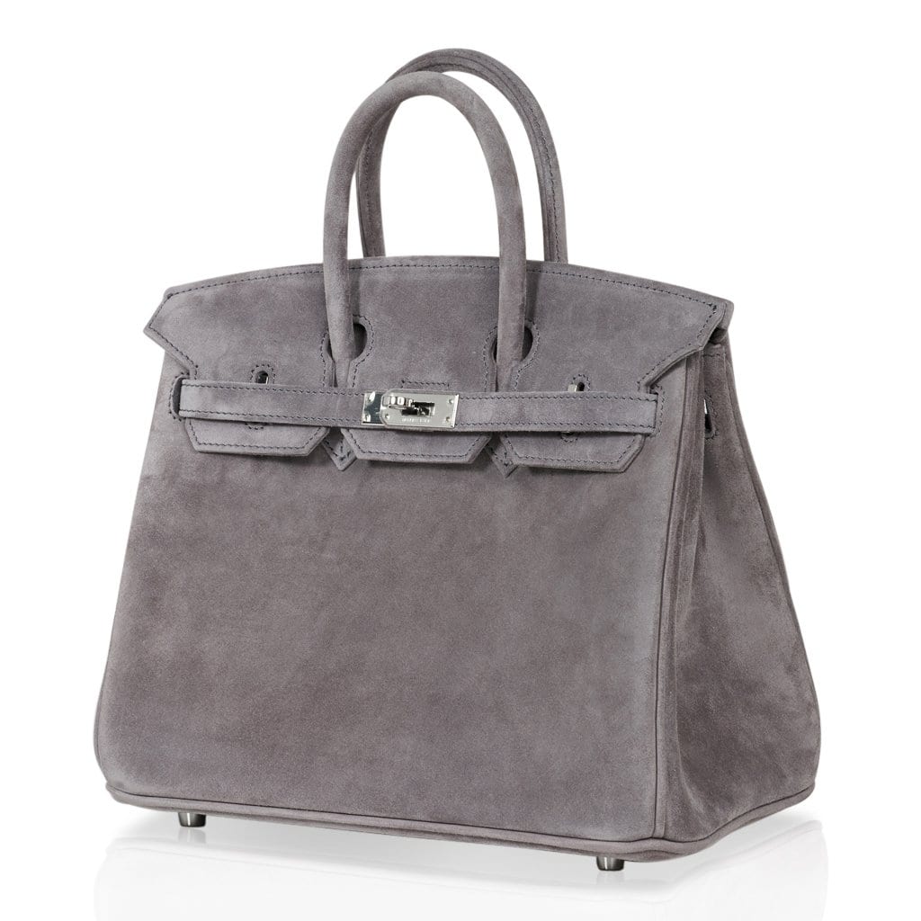 👜Birkin 25 Bag Gris Fume Doblis Suede with Palladium Hardware