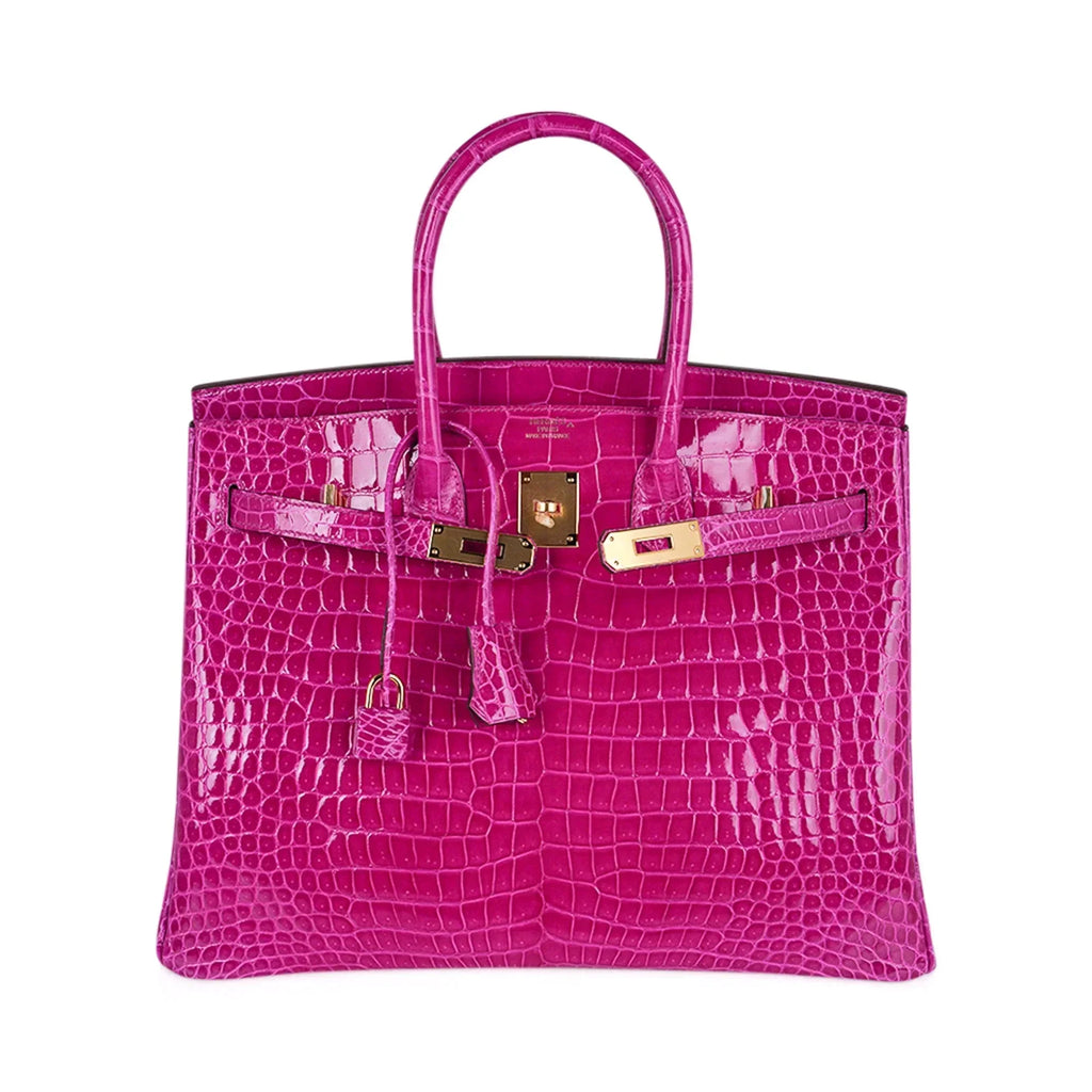 👜Birkin 35 Rose Scheherazade Porosus Crocodile Bag Gold Hardware