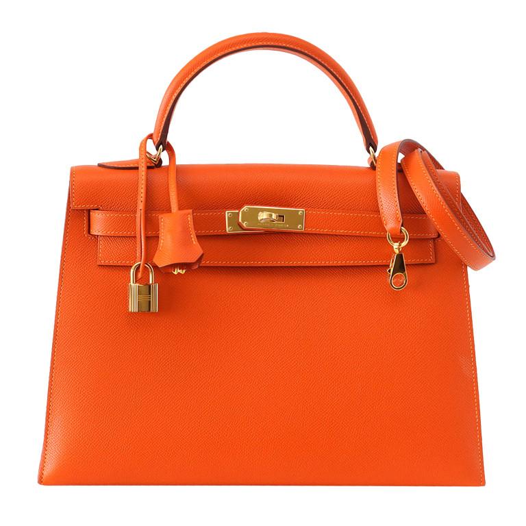 👜Kelly 32 Bag Sellier Feu Lush Orange Epsom Gold Hardware