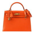 👜Kelly 32 Bag Sellier Feu Lush Orange Epsom Gold Hardware