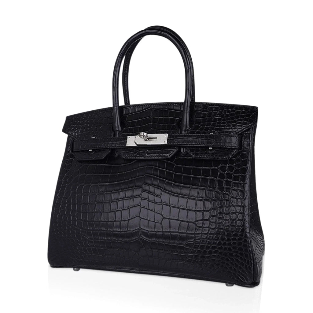 👜Birkin HSS 30 Matte Porosus Crocodile Black / Rose Pourpre Bag