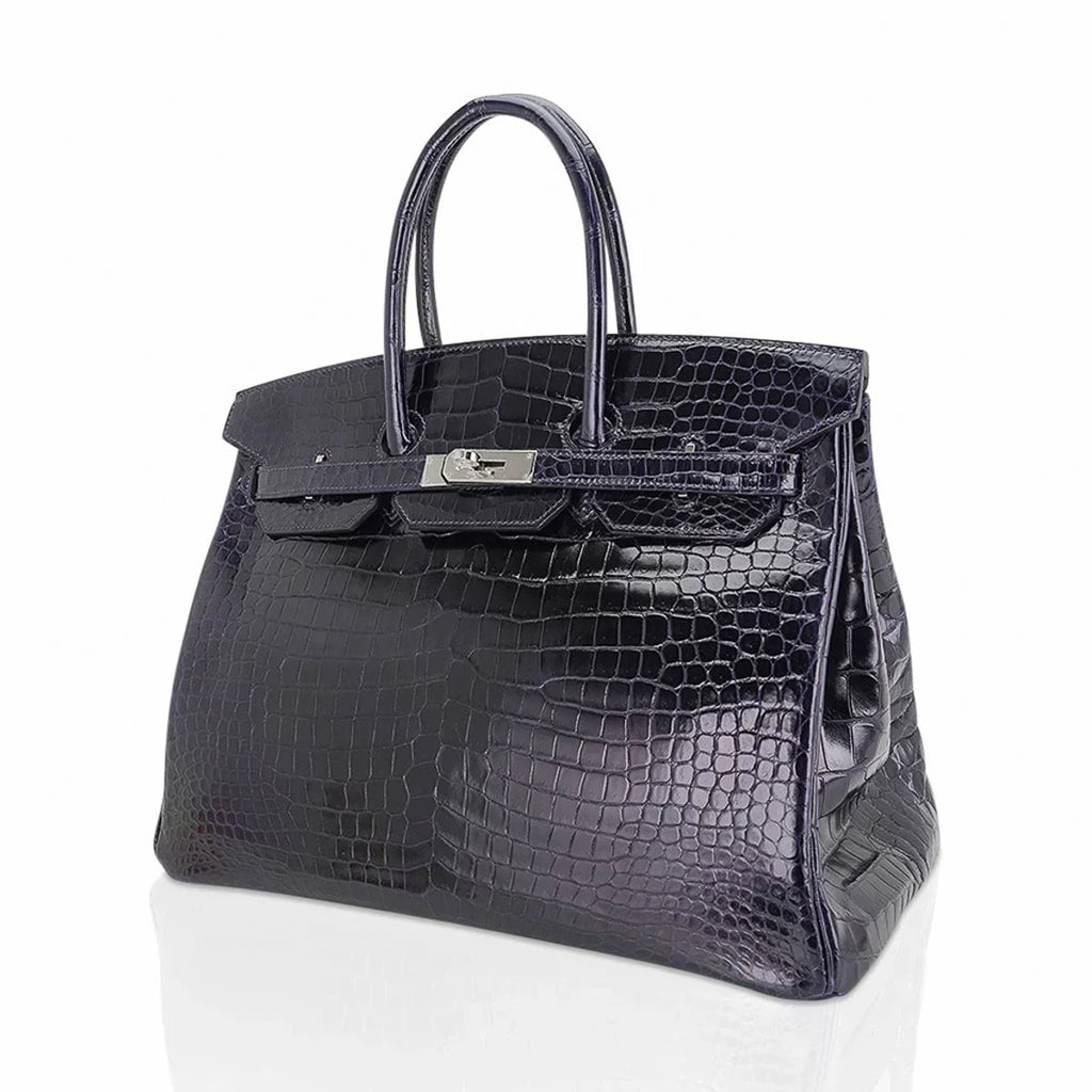 👜Birkin 35 Bag Blue Marine Porosus Crocodile with Palladium Hardware