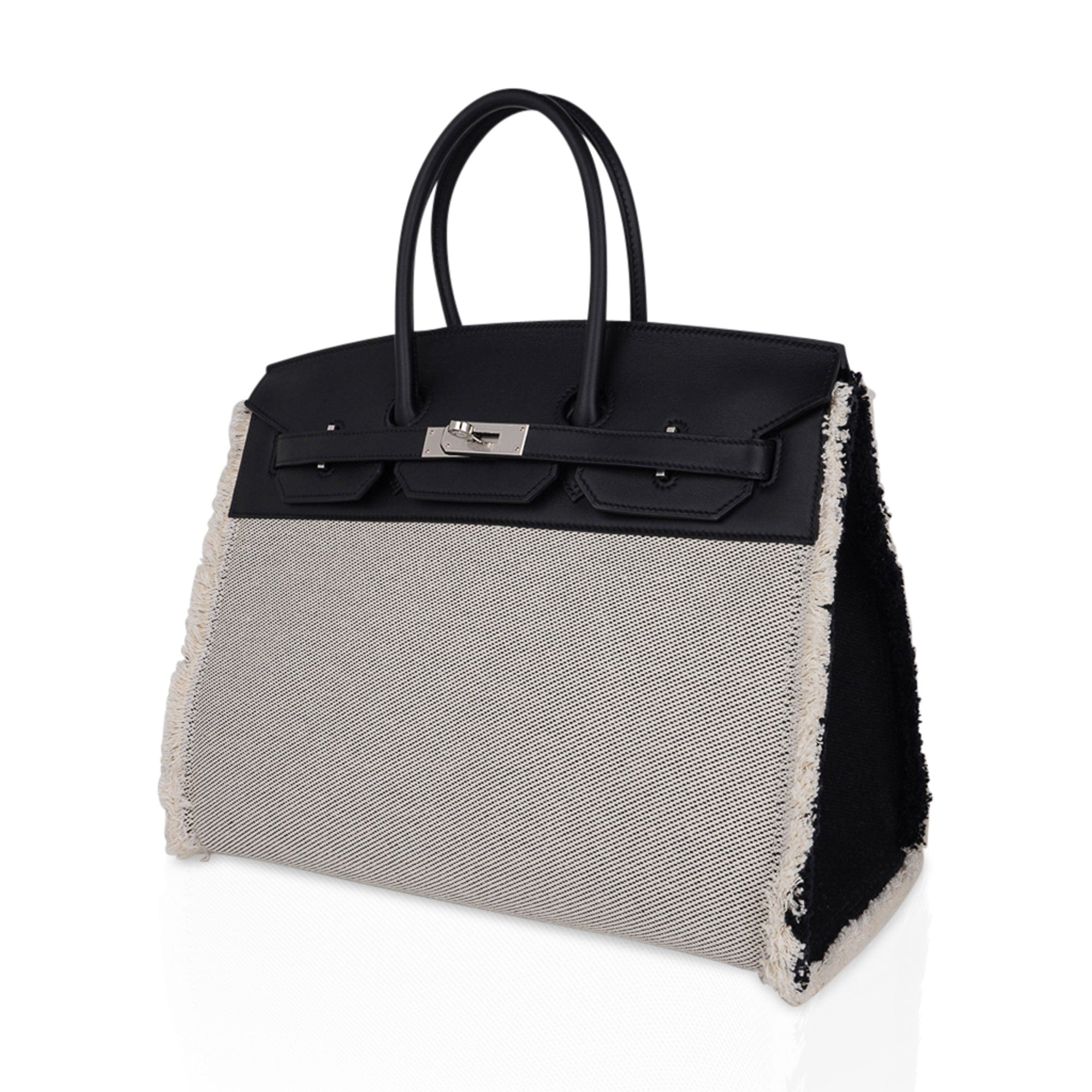 👜Birkin Fray Fray 35 Bag Black Swift Leather / Toile Limited Edition