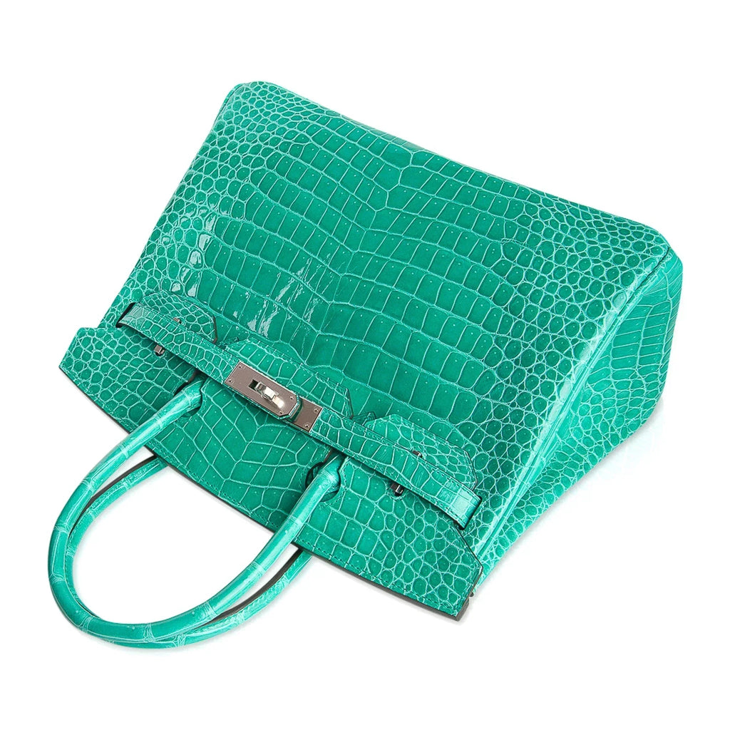 👜Limited Edition Birkin 30 Bag Vert Jade Porosus Crocodile with Palladium Hardware