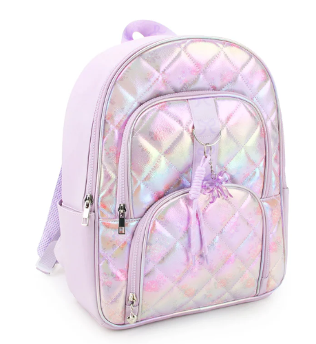 Iridescent Quilted Floral Charm Backpack