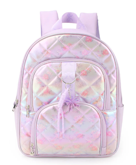Iridescent Quilted Floral Charm Backpack