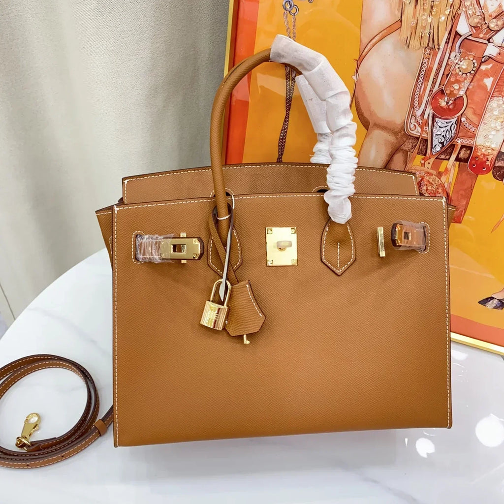 👜Birkin Sellier 25 Gold Epsom Leather Rolled Handles Gold Hardware Handbag