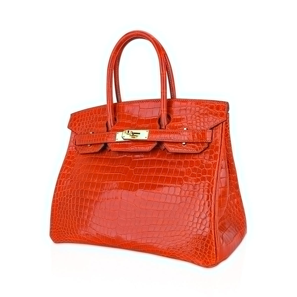 👜Birkin 30 Bag Orange Poppy Porosus Crocodile with Gold Hardware