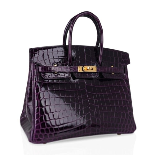 👜Birkin 25 Bag Aubergine Niloticus Crocodile with Gold Hardware