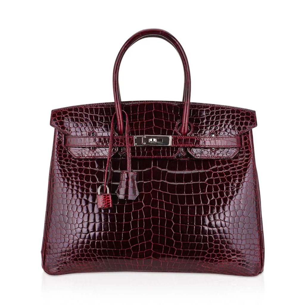 👜Birkin 35 Bag Bordeaux Porosus Crocodile with Palladium Hardware