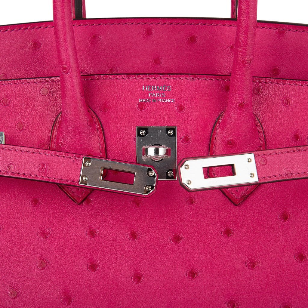 👜Birkin 25 Rose Tyrien Ostrich Bag Palladium Hardware