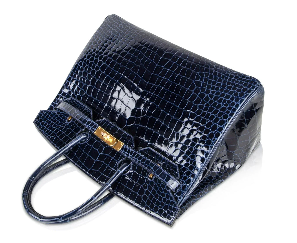 👜Birkin 35 Bag Blue Sapphire Porosus Crocodile Gold Hardware New