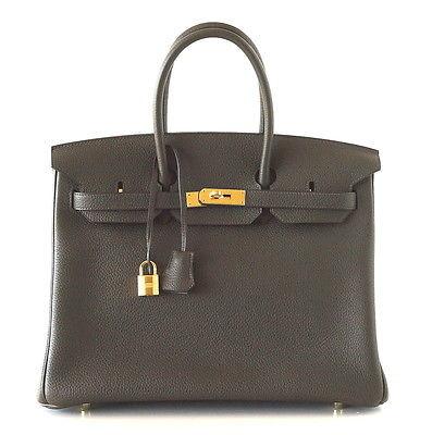 👜Birkin 35 Bag Vert Bronze Gold Hardware Veau Trekking Leather Very Rare