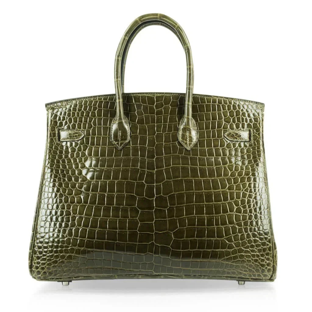 👜Birkin 35 Bag Vert Veronese Porosus Crocodile Palladium Hardware