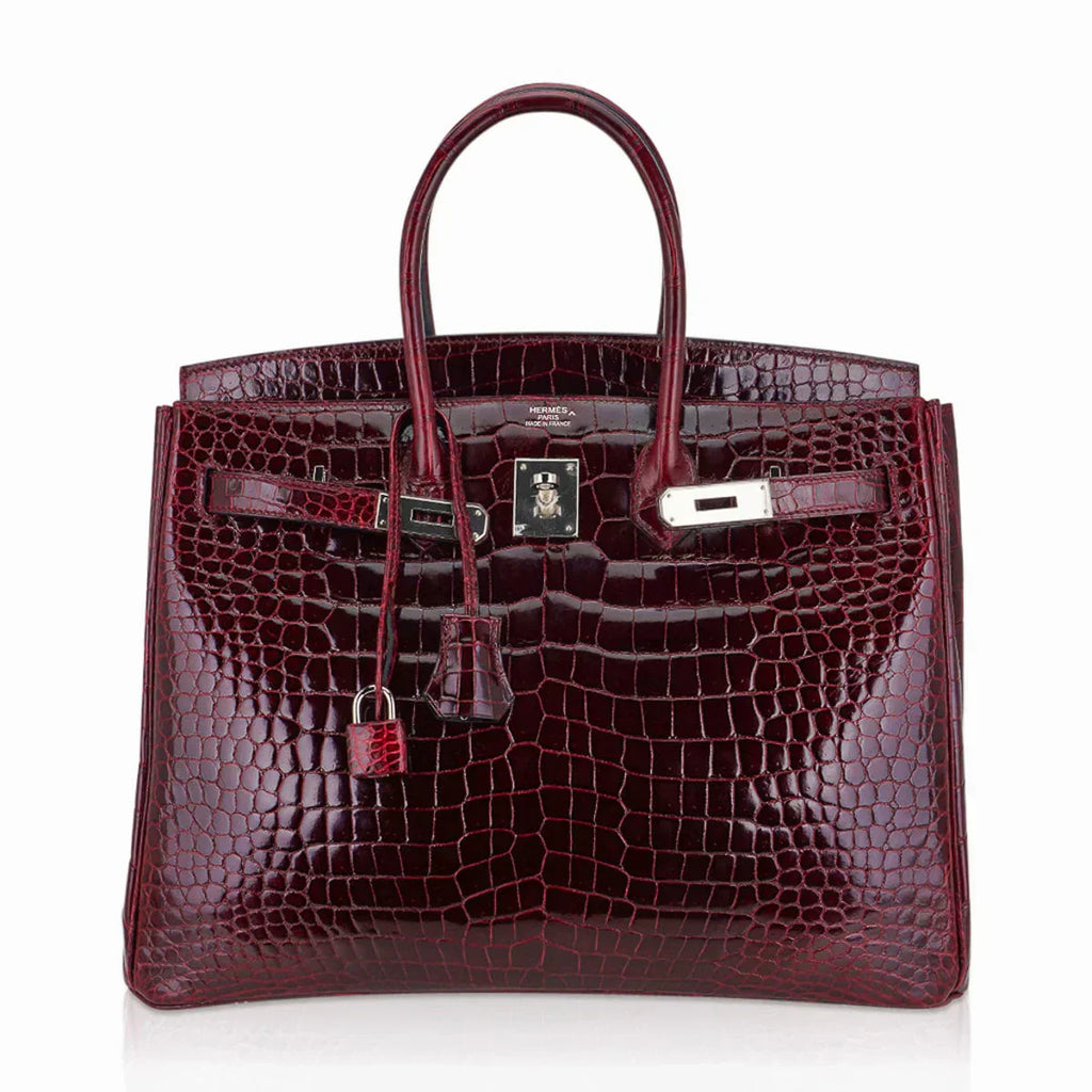 👜Birkin 35 Bag Bordeaux Porosus Crocodile with Palladium Hardware