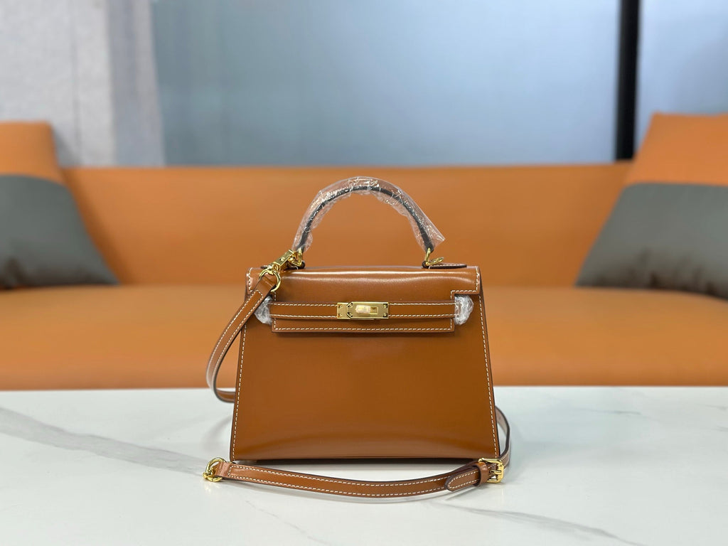 Kelly Sellier 19cm & 22cm & 25cm Gold Box Calf Leather Gold Hardware & Palladium Hardware Women Handbag