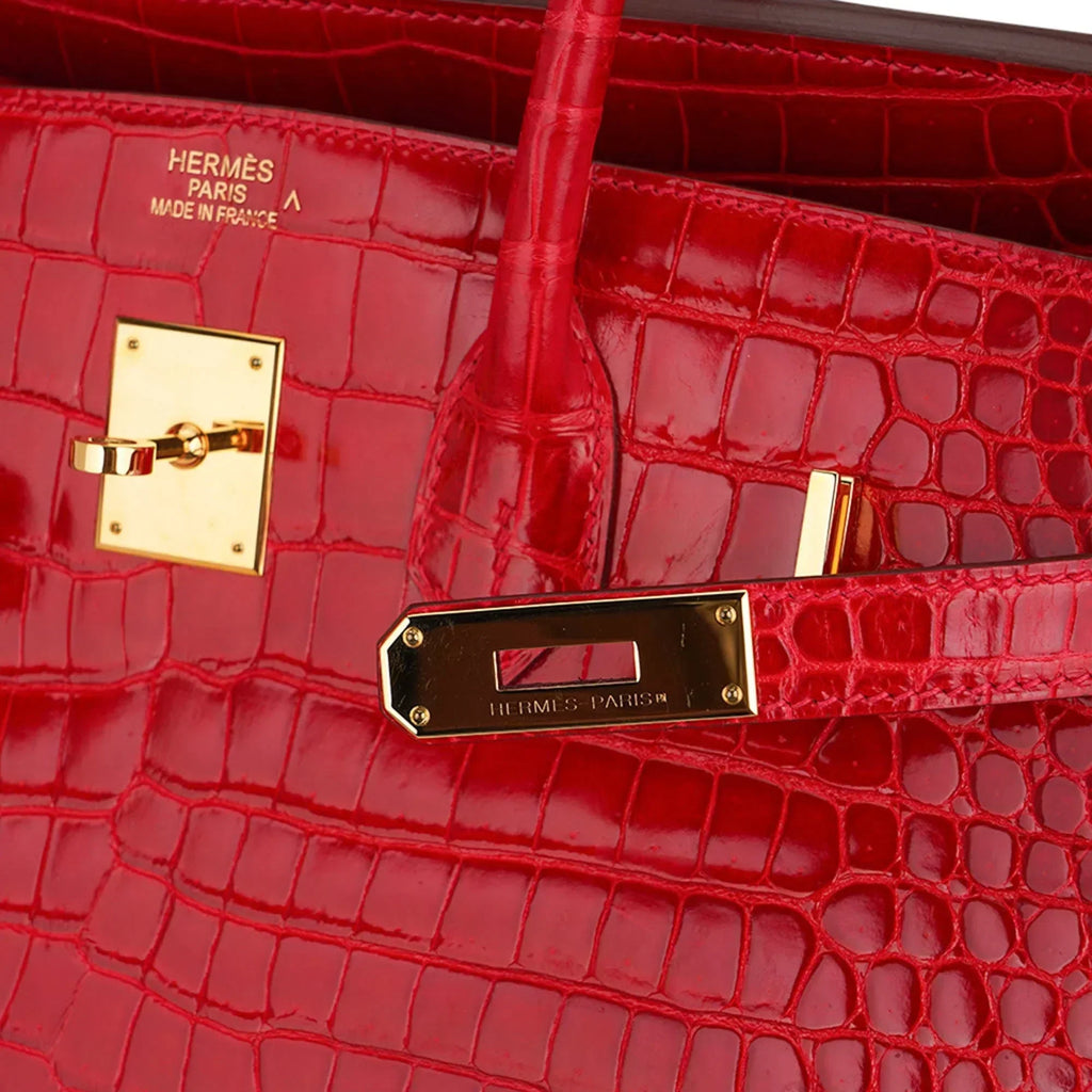 👜Birkin 35 Bag Braise Porosus Crocodile with Gold Hardware