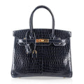 👜Birkin 30 Bag Blue Marine Porosus Crocodile Gold Hardware