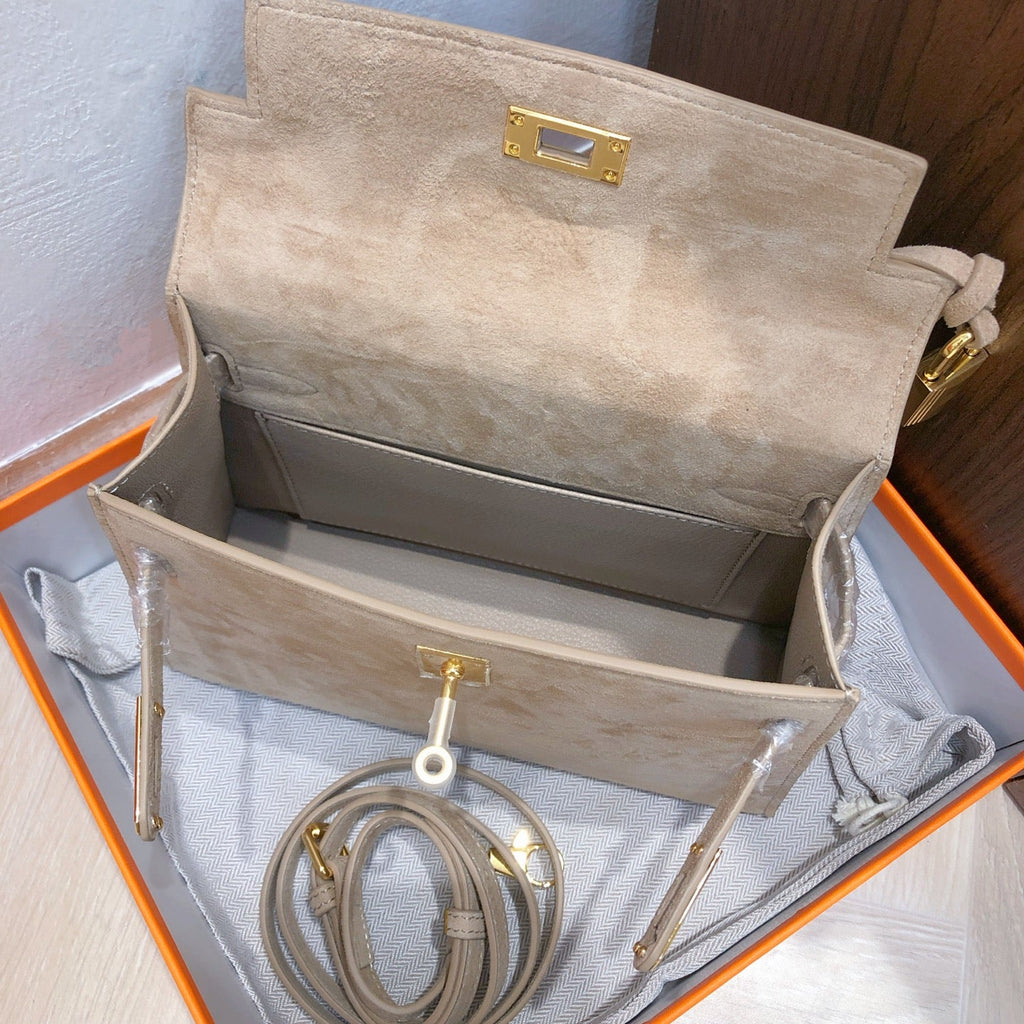 Mini Kelly Sellier 22cm Trench Suede Leather Gold Hardware Women Mini Handbag