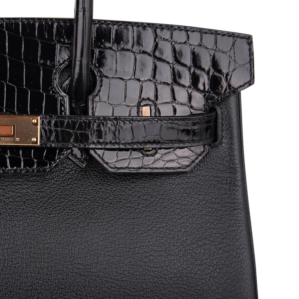 👜Birkin 30 Touch Bag Black Crocodile / Black Leather Rose Gold Hardware
