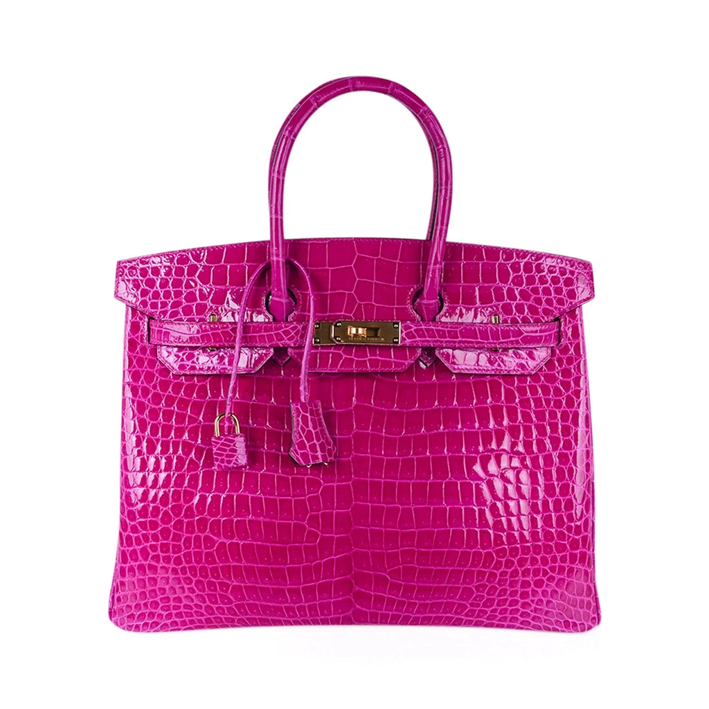 👜Birkin 35 Rose Scheherazade Porosus Crocodile Bag Gold Hardware