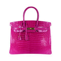 👜Birkin 35 Rose Scheherazade Porosus Crocodile Bag Gold Hardware